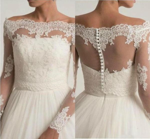 

vintage 2019 wedding jackets bridal boleros wrap off the shoulder lace long sleeve custom made plus size bridal jacket2585901, White