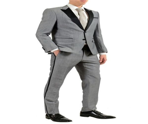 

new arrival groomsmen peak black lapel groom tuxedos light grey men suits weddingpromdinner man blazer jacketpantstie 1888204, Black;gray