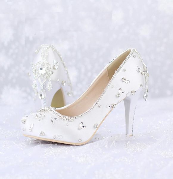 

crystal wedding shoes white satin color banquet pageant dress shoes round toe platforms women shoes valentine party pumps6700318, Black