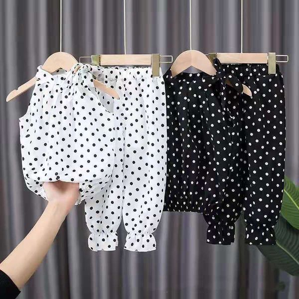 

clothing sets 2pcs baby girls summer sleeveless polka dot kids clothes chiffon shirts pants outfits children suits 230630, White