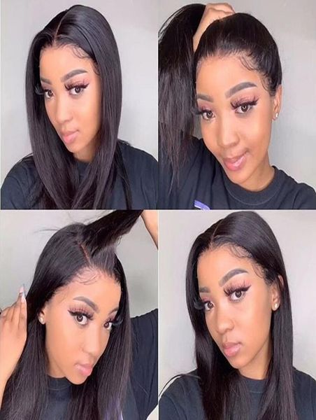 

straight lace front human hair wigs pre plucked hd transparent lace wig with baby hair brazilian remy lace front closure wigs8522278, Black