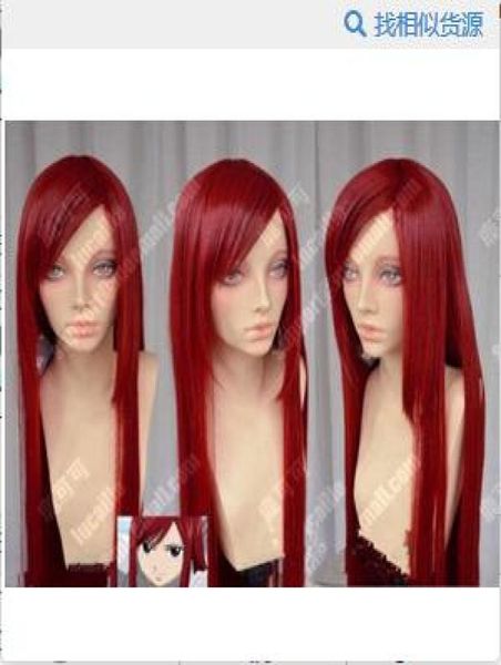

fairy tail erza scarlet dark red 100cm straight cosplay party wig4341174, Black