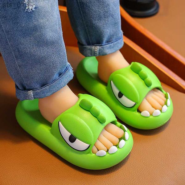 

cute cartoon monster parent-child slippers 2023 new summer new bathroom home non-slip indoor kids shoes platform women slides l230518, Black;red