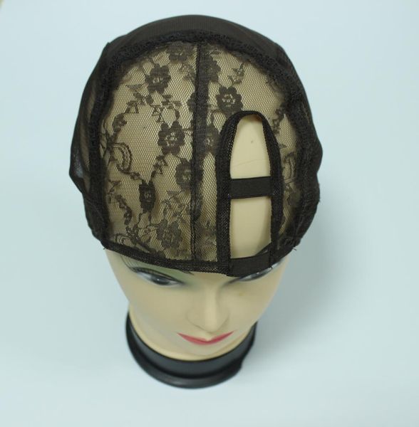 

3 size left centre right parting u part cap for making wigs adjustable straps back 4443227, Black;brown