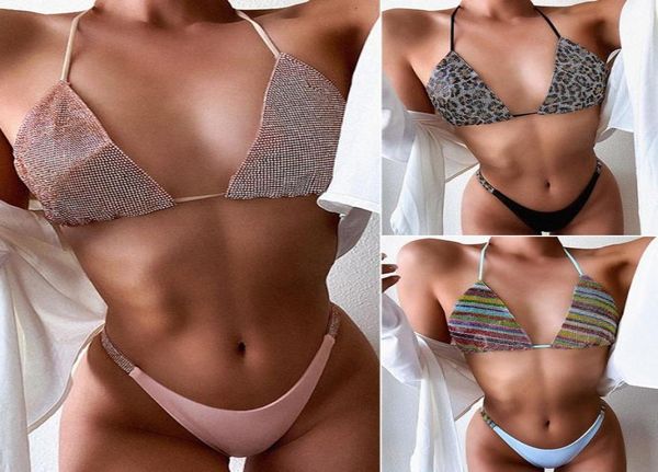 

fashion designer women swimwear mini brazilian swimsuit bikini rhinestone thongs casual beach party bathing suit youth gi8306880, White