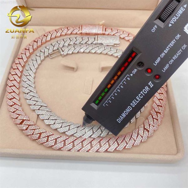 

15mm 3rows s925 silver vvs moissanite cuban necklace link chain hiphop bracelet