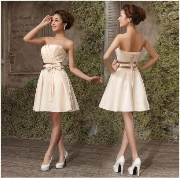 

new satin custom made bow laceup short bridesmaid dress party dress1685761, White;pink