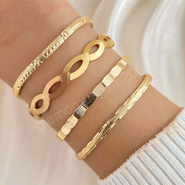 

punk opening bracelets set gold color geometric relief pattern creative bangle for women fashion jewelry gifts, Golden;silver