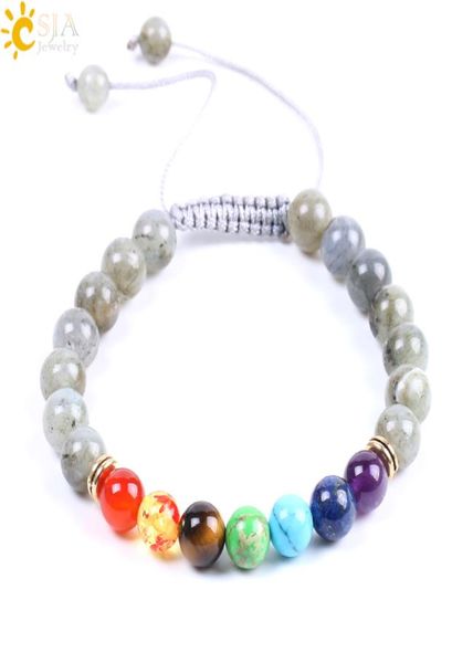 

csja spectrolite labradorite bracelet for women men 7 chakra healing jewelry 8mm natural stone round beads charm bangle adjustable5716634, Black