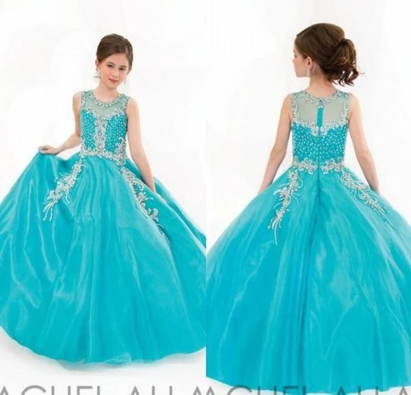 

little pageant dresses for girls princess style jewel sleeveless crystals beading appliques zipper back covered organza turquoise 3207980, White;red