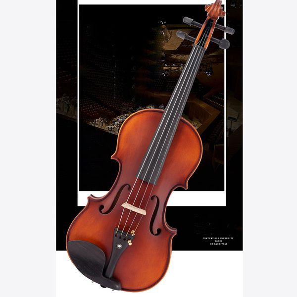 

handmade solid wood violin instrument for adults kids exam with hard case and accessories, natural tiger patterned