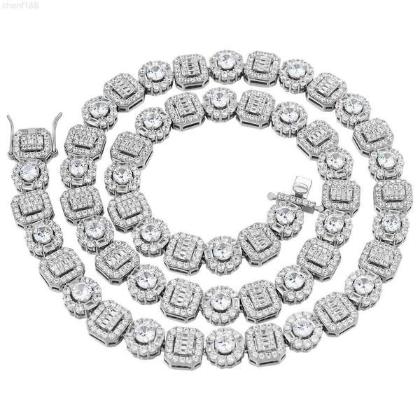 

hip hop jewelry set 11mm 18k white gold plated necklace chain iced zircon choker necklace miami clustered diamond tennis chain, Silver
