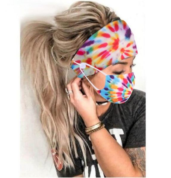 

women headband and face mask tie dyes style hair accessories head band with masks button for sport yoga6982984, Black;brown