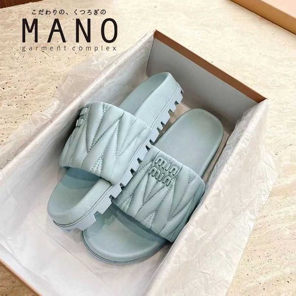 

mius beach shoes women slide designer sandals internet same line slippers women's summer 2023 new pleated seaside vacation thick sole f