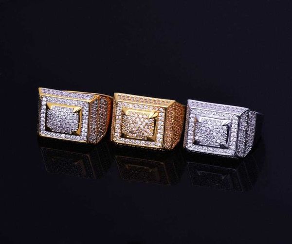 

bling iced out cubic zircon men039s rings copper material gold silver color full cz ring hip hop jewelry gift9309687