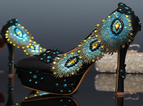 

women black high heel shoes pumps platform genuine leather handmade customized prom party dress shoes spring bridesmaid shoes7431175