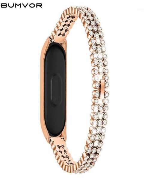 

watch bands rose gold for mi band 4 smart accessories strap replacement diamonds stainless steel bracelet15644168, Black;brown
