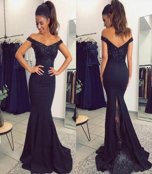 

lovely dark navy mermaid country bridesmaids dresses lace off the shoulder wedding guest dress beaded appliqued maid of hono7336945, White;pink