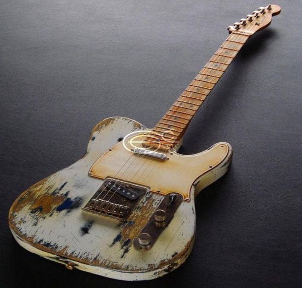 

promotion heavy relic white over black tele electric guitar maple neck fretboard tremolo bridge vintage tuners2685453
