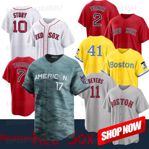 

red sox 2023 all star game jersey justin turner masataka yoshida eric hosmer trevor story martinez rafael devers carl yastrzemski chris sale, Blue;black