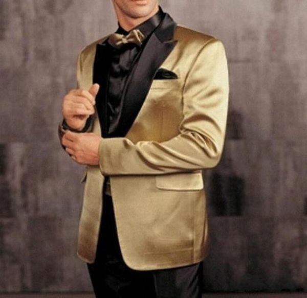 

custom made groom tuxedos man peak black satin lapel groomsmen man new arrival wedding suits jacketpantsbow tiegird7562315, Black;gray