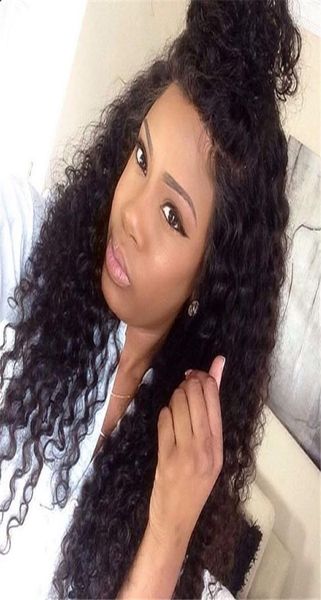 

unprocessed brazilian human hair full lace wig with baby hair 150 density glueless curly lace front wigs4296154, Black;brown