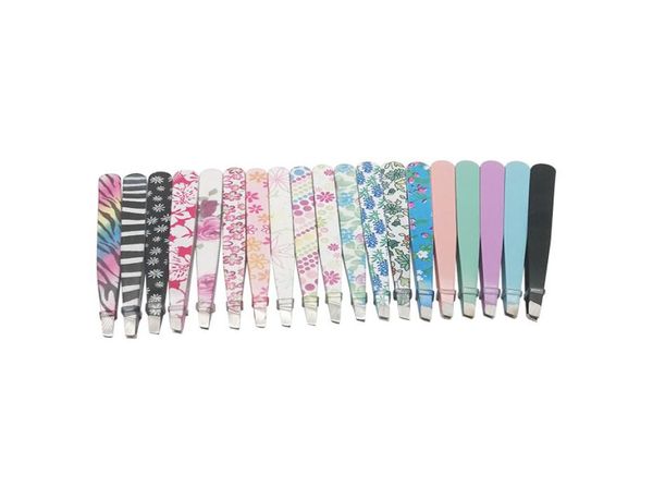 

24 pcslot pattern stainless steel eyebrow tweezers new fashion hair removal factory power eyebrow makeup tools2461611
