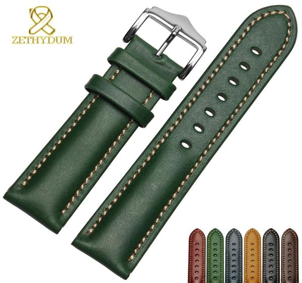 

genuine leather bracelet handmade watchband 18 20mm 22mm watch band green blue color wrist watch strap wristwatches whole y1917613542, Black;brown