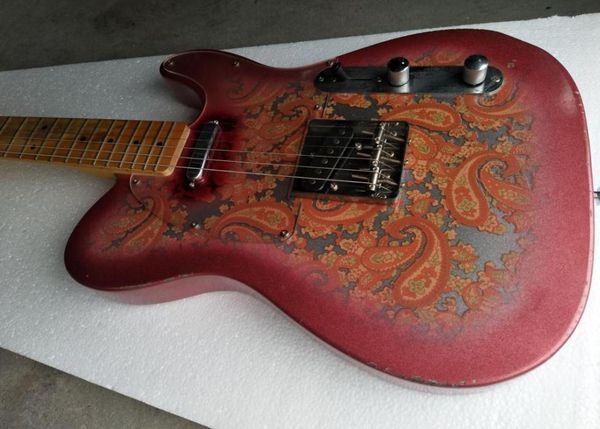 

custom shop john cruz light relic pink red paisley tele electric guitar vintage yellow maple neck fingerboard black dot inlay 3348422