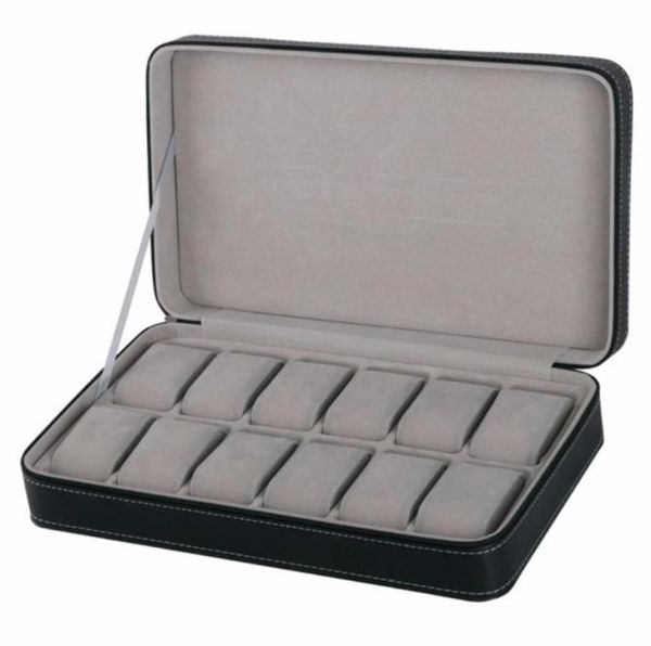 

watch boxes cases box 61012slots pu leather jewelry case elegant wrist present gift display storage organizer holder gray9581125, Black;blue