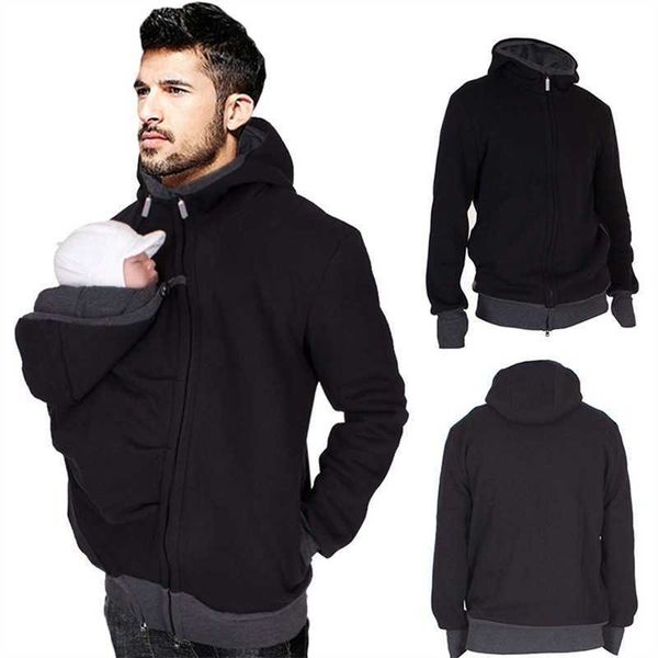 

multifunctional father kangaroo sweater autumn and winter men's coat, Black