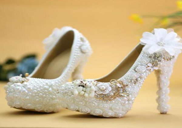 

special design wedding shoes white pearl high heel bride dress shoes lace flower and lovely bear platform prom party pumps1256614, Black