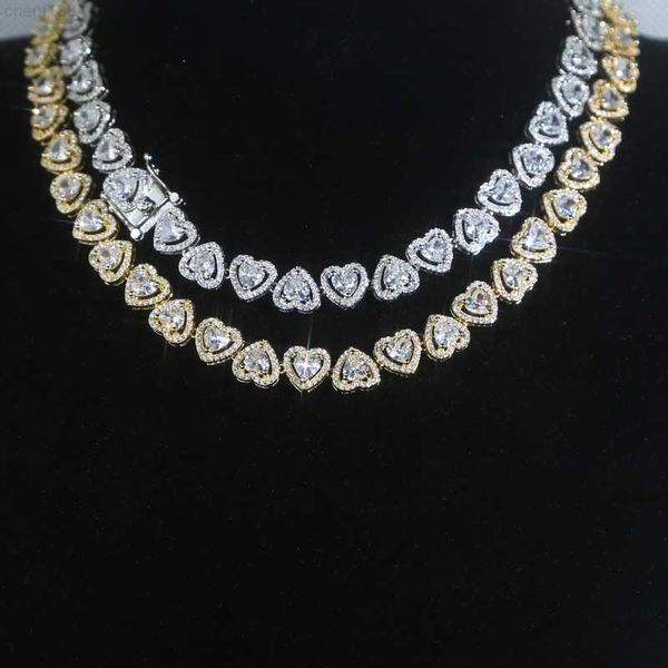

2023 stock new selling women jewelry 5a cubic zirconia hollow heart shaped cz cluster tennis necklace, Silver