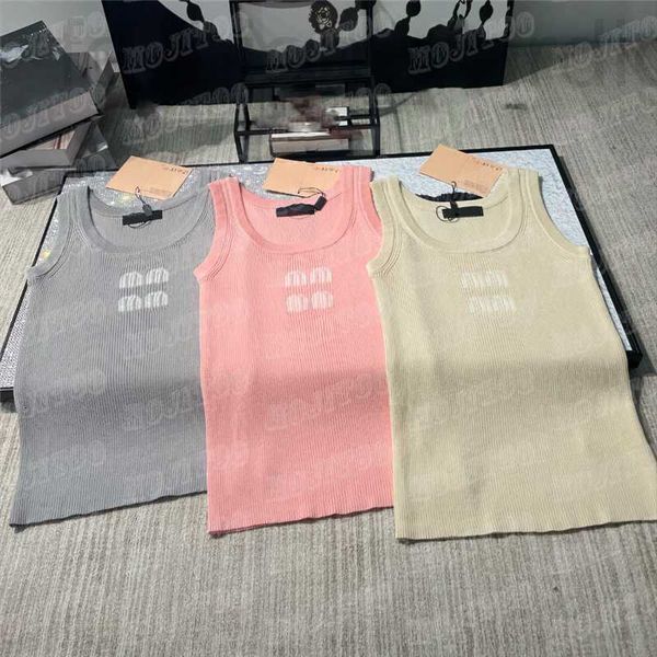 

women's plus size t-shirt designer jacquard letter knits vest designer t shirts for women sleeveless sport yoga tee fashion casual kni, Black