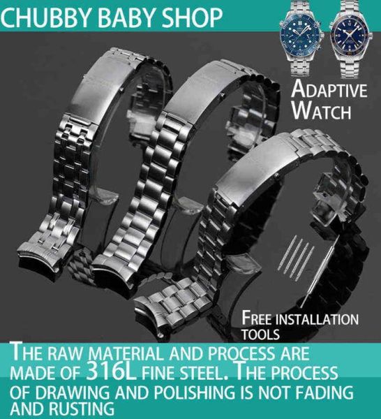 

band 316l 20mm 22mm silver stainless steel band for omega strap seamaster speedmaster planet ocean belt h2204199564553, Black;brown
