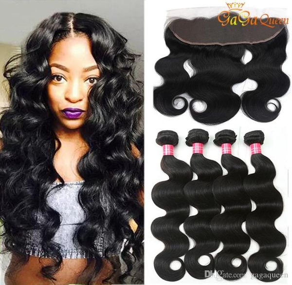 

4x13 lace frontal with 3 bundles body wave brazilian body wave human hair extensions with ear to ear lace frontal closure brazilia8869810, Black;brown