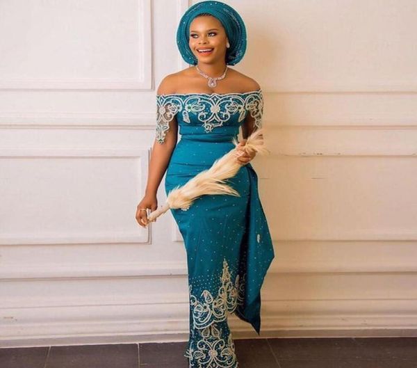 

aso ebi teal mermaid evening dress off the shoulder beaded lace mermaid prom dresses african nigeria plus size women party gowns2113920, Black;red