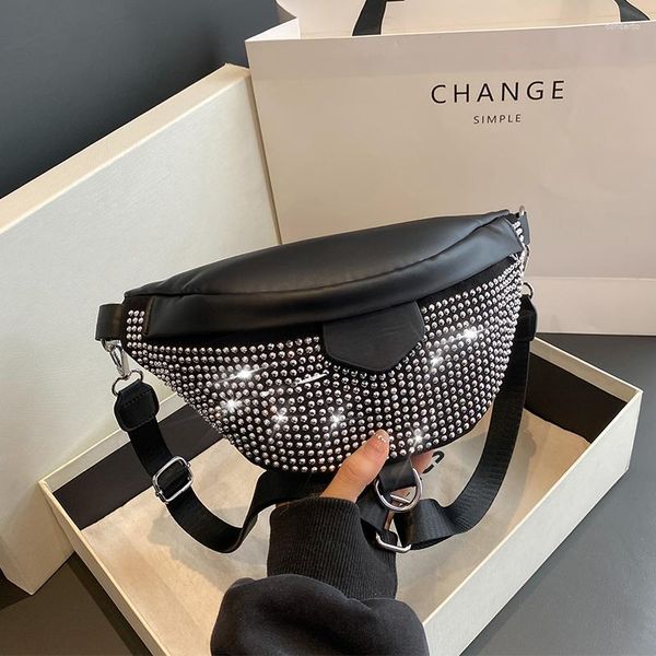 

waist bags shiny rhinestones handbag phone purse bag for women chest zipper fashion fanny pack banana travel hip belt