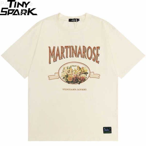 

men's t-shirts 2023 men streetwear t shirt retro vintage baby angels graphic t-shirt harajuku floral tshirt hiphop tees cotton beige b, White;black