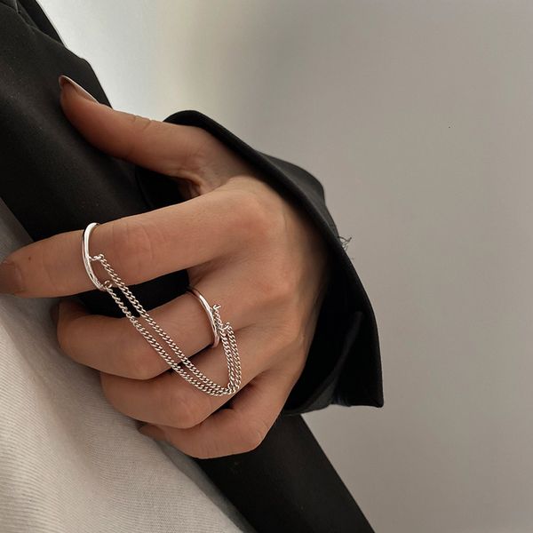 

cluster rings fashion punk chain double ring set women hip hop open metal silver color vintage tassel geometric party jewlery gifts 230629, Golden;silver