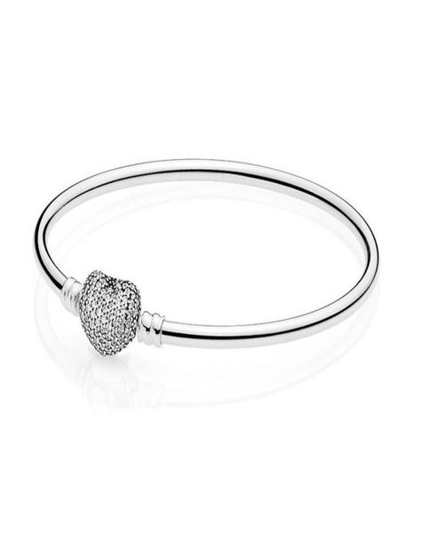 

drop sterling silver paved crystal heart charms bracelet bangle fit pandora european beads jewelry diy making silver brac6155770, Golden;silver