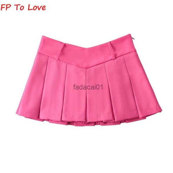 

ootd pink mini skirts pleated low drop waist culottes l230621, Black