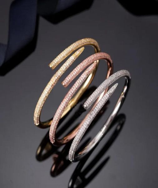 

gold silver bracelets titanium steel bangle full doamonds nail punk bracelet wedding inlay diamond women and men love jewelry gift8795454, Black