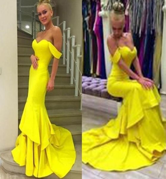 

off the shoulder yellow evening gowns long with sleeves mermaid satin fabric backless floor length for women prom formal dre1982931, Black;red