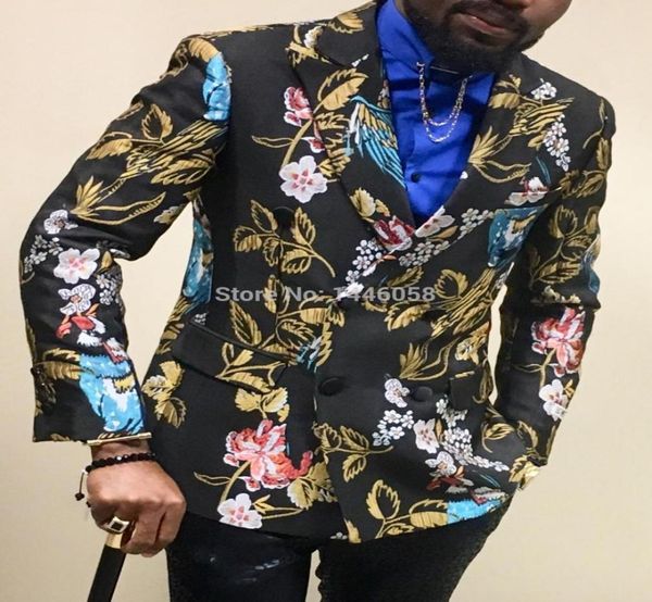 

new arrival 2018 elegant brand design peaked lapel groom floral tuxedo blazer double breasted wedding suits for men wedding party 9112857, Black;gray