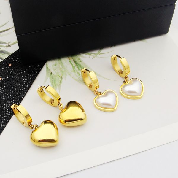 

titanium steel jewelry pearl smooth peach heart ear buckle earrings women's love pearl earrings, Golden;silver