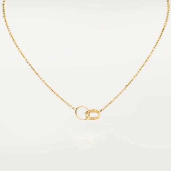 

new classic design double ring charm pendant love necklace for women girls titanium steel engagement jewelry, Golden;silver