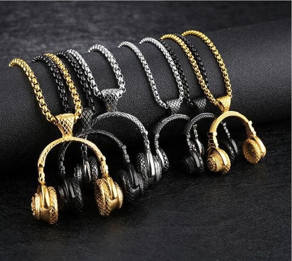 

music dj headphone pendant mens necklace designer jewelry stainless steel chain men women hip hop jewelry rock headset necklace 2573181, Silver