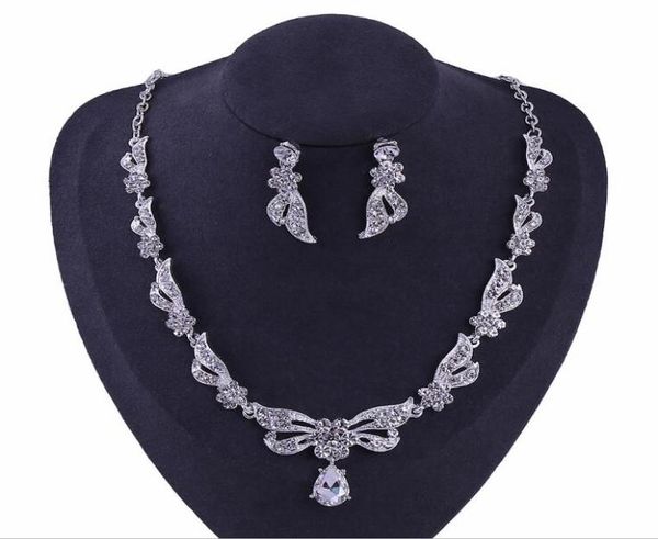 

fashion women rhinestone pendant statement necklace earrings sets jewelry set fashion jewelry bridal wedding dress jewelry sets5741728, Silver