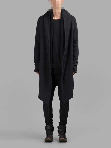

personalized korean autumn and winter tide men's dark medium long cardigan sweater coat cloak mittens, Black